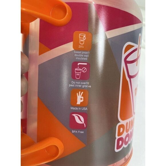 Dunkin Donuts 64oz Travel Tumbler Cup Mug Jug XL with Straw Whirley BPA Free - Picture 9 of 13